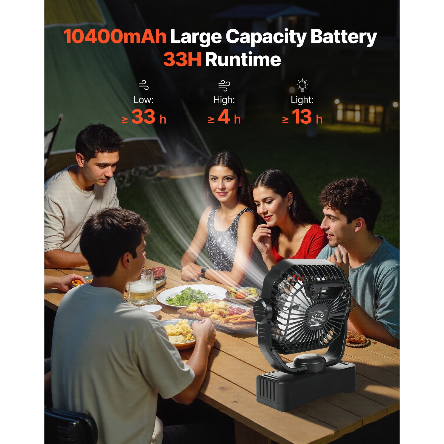 10400mAh Solar Fan Camping Fan With Solar Panel LED Lantern 7W 8 Inch_voghion.com